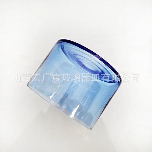 人工吹制直身蓝色玻璃果盆 大号沙拉碗的家庭美学与工厂现货优势